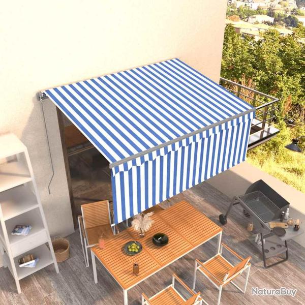 Auvent r�tractable manuel avec store 3,5x2,5 m Bleu et blanc