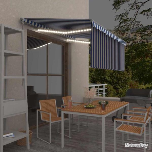 Auvent r�tractable manuel avec store LED 3,5x2,5m Bleu et blanc