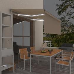 Auvent automatique store capteur de vent LED 3,5x2,5 m Cr&egrave;me