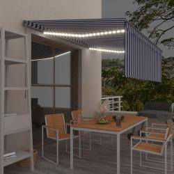 Auvent manuel r&eacute;tractable avec store et LED 4x3 m Bleu et blanc