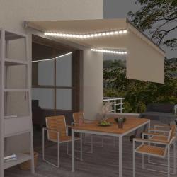 Auvent manuel r&eacute;tractable avec store et LED 4x3m Cr&egrave;me
