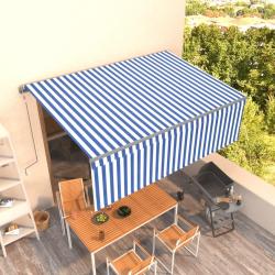 Auvent automatique r&eacute;tractable avec store 4x3 m Bleu et blanc
