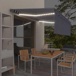 Auvent automatique store capteur de vent LED 4x3m Bleu et blanc