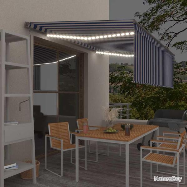 Auvent automatique store capteur de vent LED 4x3m Bleu et blanc