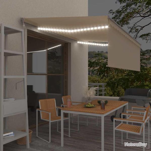 Auvent automatique et store capteur de vent et LED 4x3 m Cr�me
