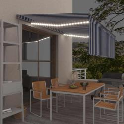 Auvent manuel r&eacute;tractable avec store et LED 4,5x3 m Bleu blanc
