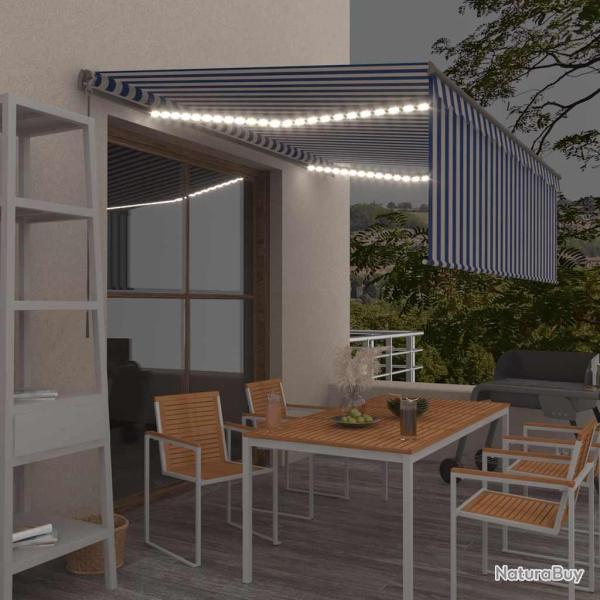 Auvent manuel r�tractable avec store et LED 4,5x3 m Bleu blanc