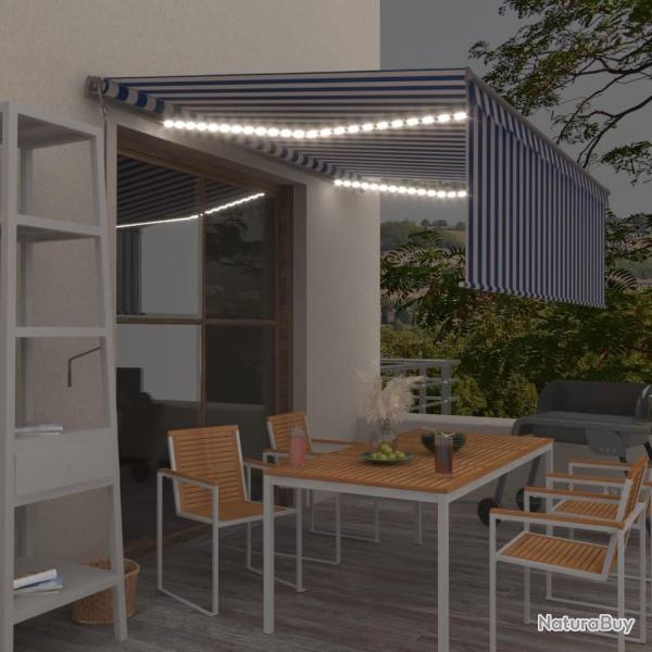 Auvent automatique store capteur de vent LED 4,5x3 m Bleu blanc