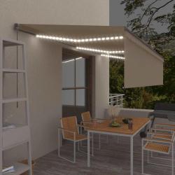 Auvent manuel r&eacute;tractable avec store et LED 6x3 m Cr&egrave;me