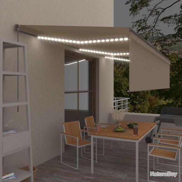 Auvent manuel r�tractable avec store et LED 6x3 m Cr�me
