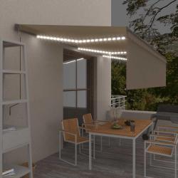 Auvent automatique store capteur de vent et LED 6x3 m Cr&egrave;me