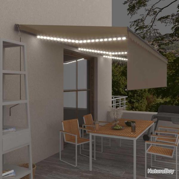 Auvent automatique store capteur de vent et LED 6x3 m Cr�me