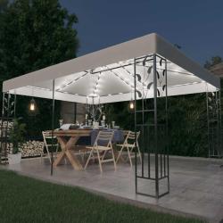 Tonnelle avec double toit et lumi&egrave;res LED 3x4 m Blanc