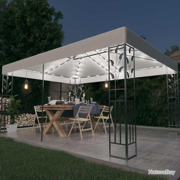 Tonnelle avec double toit et lumi�res LED 3x4 m Blanc