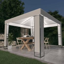 Tonnelle avec double toit et lumi&egrave;res LED 3x3 m Blanc