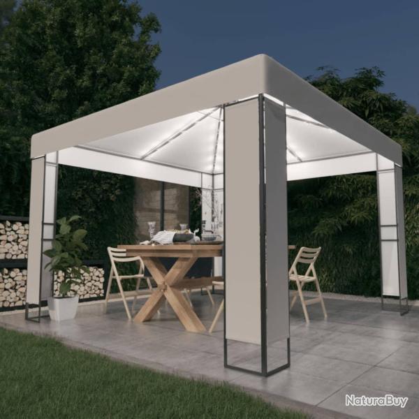 Tonnelle avec double toit et lumi�res LED 3x3 m Blanc