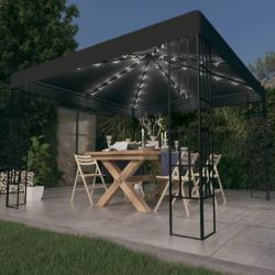 Tonnelle avec guirlande lumineuse &agrave; LED 3x3 m Anthracite