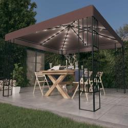 Tonnelle avec guirlande lumineuse &agrave; LED 3x3 m Taupe