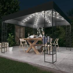Tonnelle avec guirlande lumineuse &agrave; LED 3x3 m Anthracite Tissu