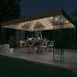 Tonnelle avec guirlande lumineuse &agrave; LED 3x4 m Taupe Tissu