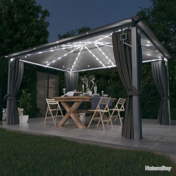 Tonnelle avec rideau et lumi�res LED 4x3 m Anthracite Aluminium
