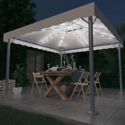Tonnelle avec guirlande lumineuse LED 300x300cm Cr&egrave;me Aluminium