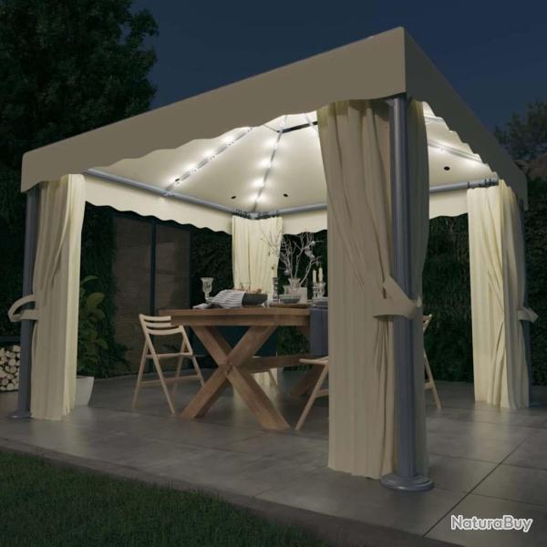 Tonnelle et rideau et guirlande lumineuse LED 3x3 m Blanc cr�me