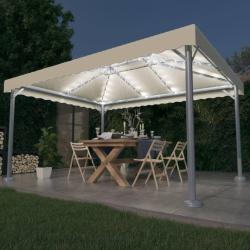 Tonnelle avec guirlande lumineuse &agrave; LED 4x3 m Cr&egrave;me Aluminium