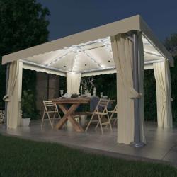 Tonnelle et rideau et guirlande lumineuse LED 4x3 m Blanc cr&egrave;me