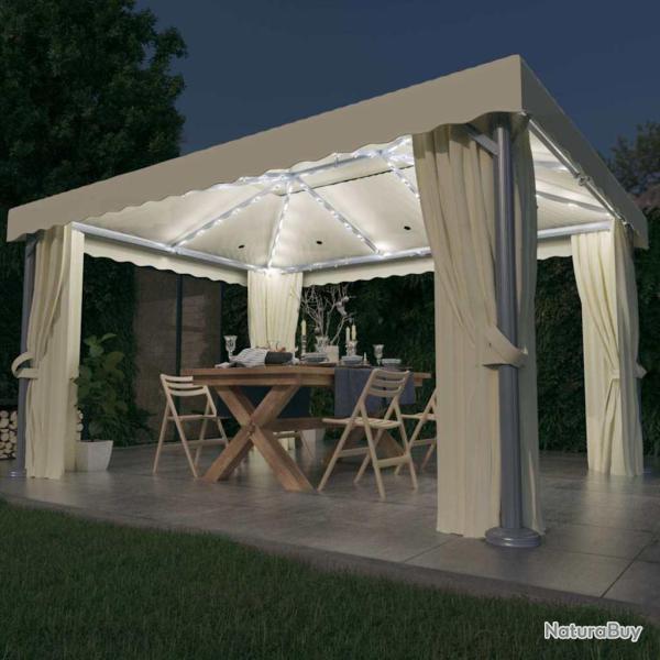 Tonnelle et rideau et guirlande lumineuse LED 4x3 m Blanc cr�me