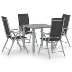 Ensemble &agrave; manger de 5 pcs aluminium argent&eacute; et noir