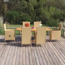Ensemble &agrave; manger de 7 pi&egrave;ces, r&eacute;sine tress&eacute;e, beige, pour le jardin