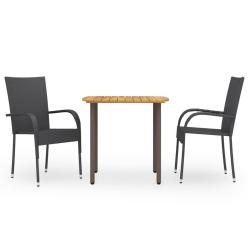 Ensemble &agrave; manger de 3pcs R&eacute;sine tress&eacute;e Noir
