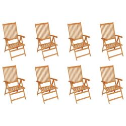 Chaises inclinables de lot de 8 Bois de teck solide