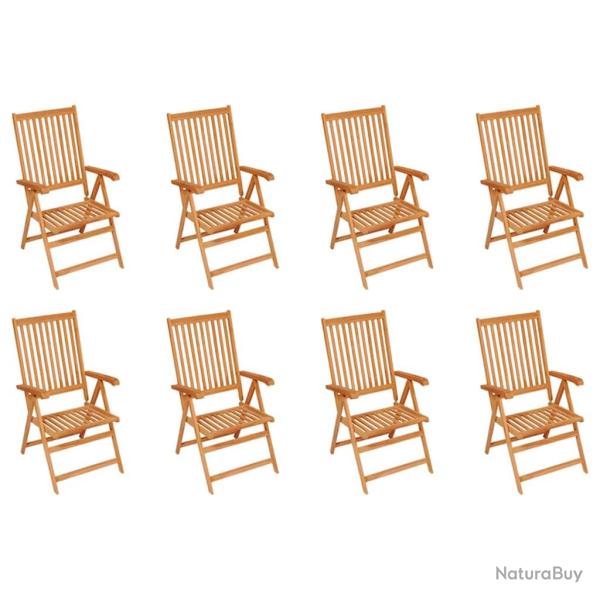Chaises inclinables de lot de 8 Bois de teck solide