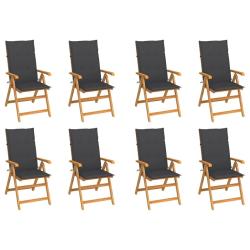Chaises inclinables de et coussins lot de 8 Teck solide
