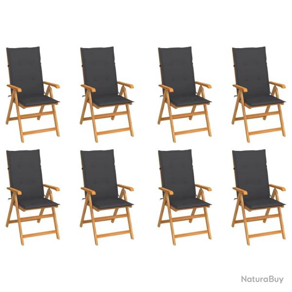 Chaises inclinables de et coussins lot de 8 Teck solide