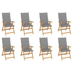 Chaises inclinables de et coussins lot de 8 Teck solide