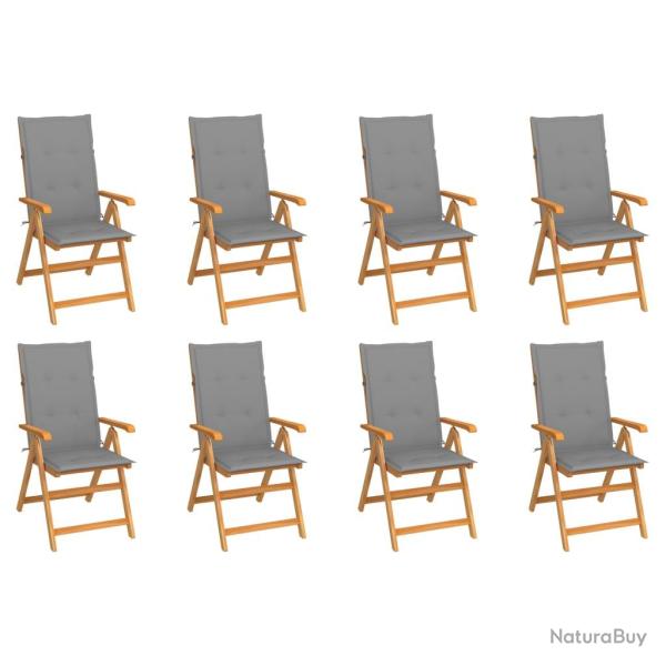Chaises inclinables de et coussins lot de 8 Teck solide