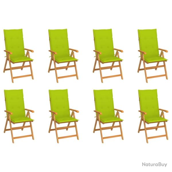 Chaises inclinables de et coussins lot de 8 Teck solide