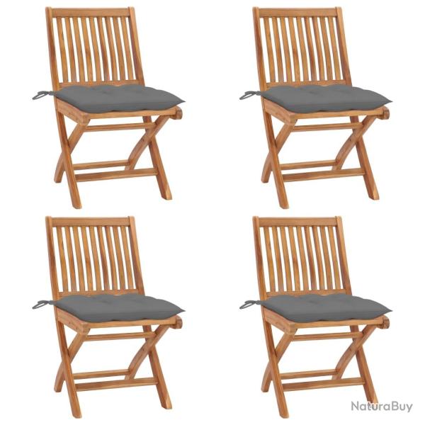 Chaises pliables de avec coussins lot de 4 Teck solide