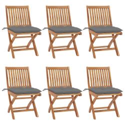 Chaises pliantes avec coussins, 6 pi&egrave;ces, en teck massif