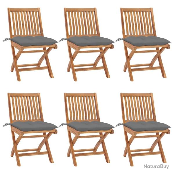 Chaises pliantes avec coussins, 6 pi�ces, en teck massif