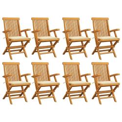 Chaises de avec coussins cr&egrave;me lot de 8 Bois teck massif