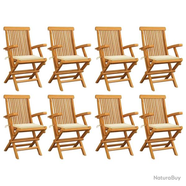 Chaises de avec coussins cr�me lot de 8 Bois teck massif