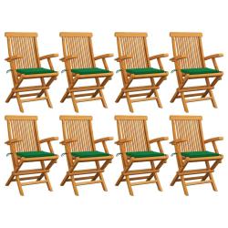 Chaises de avec coussins vert lot de 8 Bois teck massif