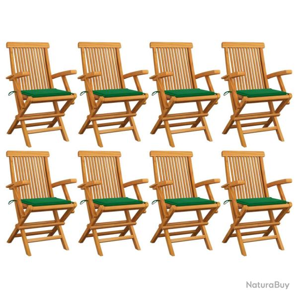 Chaises de avec coussins vert lot de 8 Bois teck massif