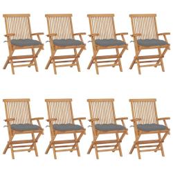 Chaises de avec coussins gris lot de 8 Bois teck massif