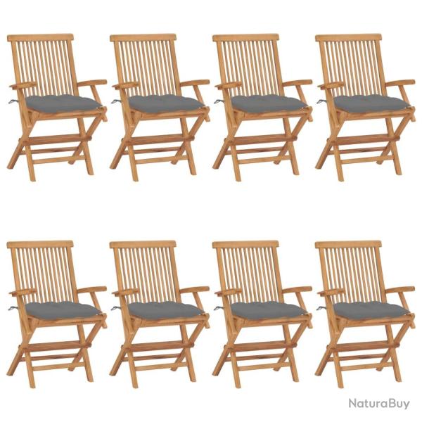 Chaises de avec coussins gris lot de 8 Bois teck massif