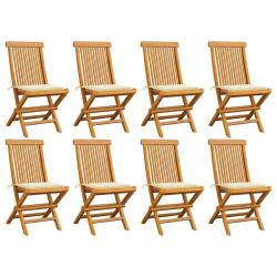 Chaises de et coussins cr&egrave;me lot de 8 Bois teck massif